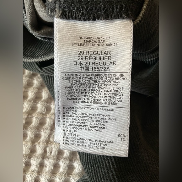 Grey classic Gap Cords, 1969 Always Skinny, 29R - Picture 6 of 6